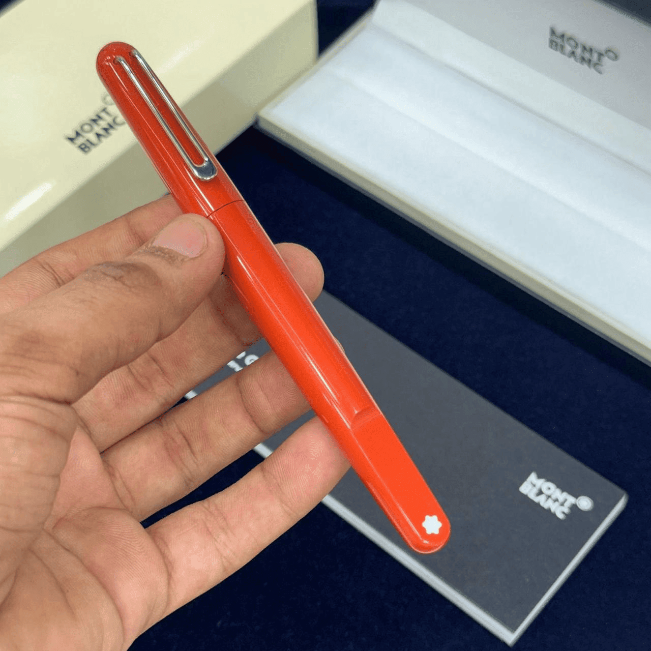 Montblanc M series premium designer Orange pen close view