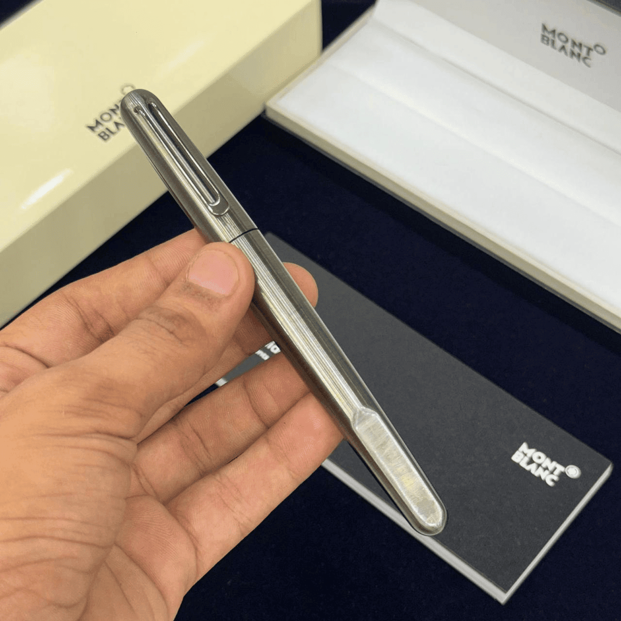 Montblanc M series premium designer Gray pen close view